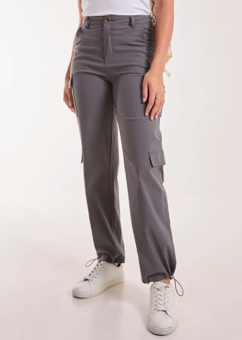 Trousers>Pink Vanilla Grey Pocket Detail Wide Leg Cargo Pants