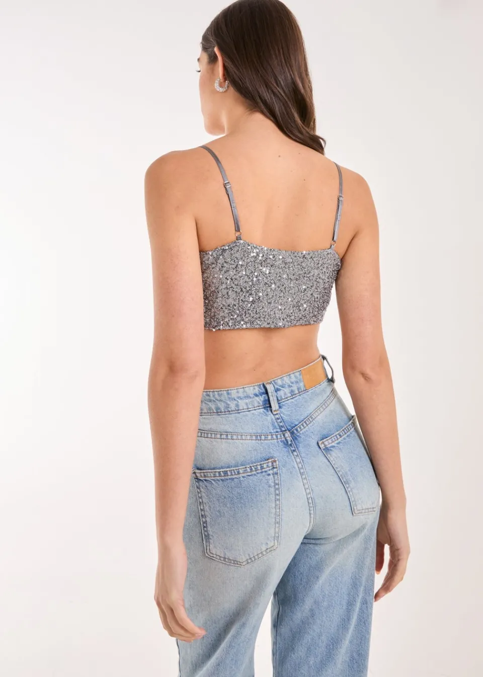 Tops>Pink Vanilla Grey Sequin Corset Top
