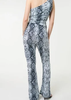 Trousers>Pink Vanilla Grey Snake Print Flare Trousers