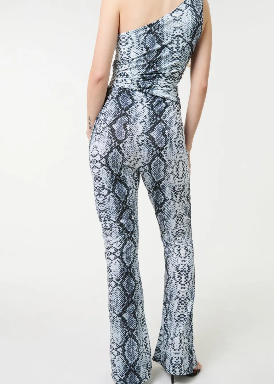 Trousers>Pink Vanilla Grey Snake Print Flare Trousers