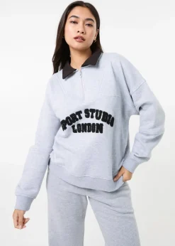 Tops>Pink Vanilla Grey Sports Studio Half Zip Sweat