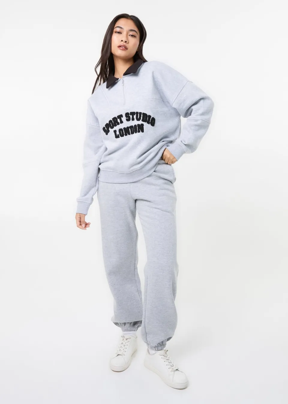 Tops>Pink Vanilla Grey Sports Studio Half Zip Sweat