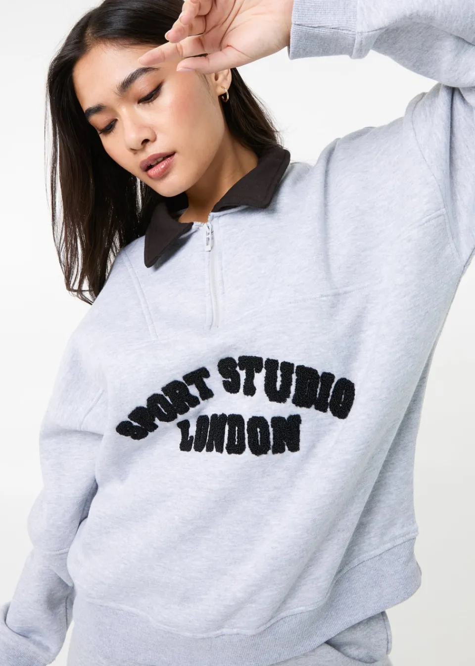 Tops>Pink Vanilla Grey Sports Studio Half Zip Sweat