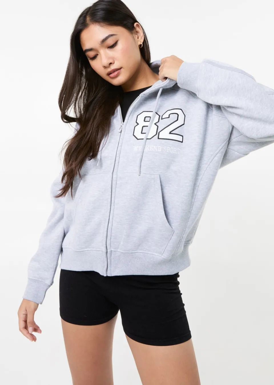 Tops>Pink Vanilla Grey Weekend Sport Zip Up Hoodie