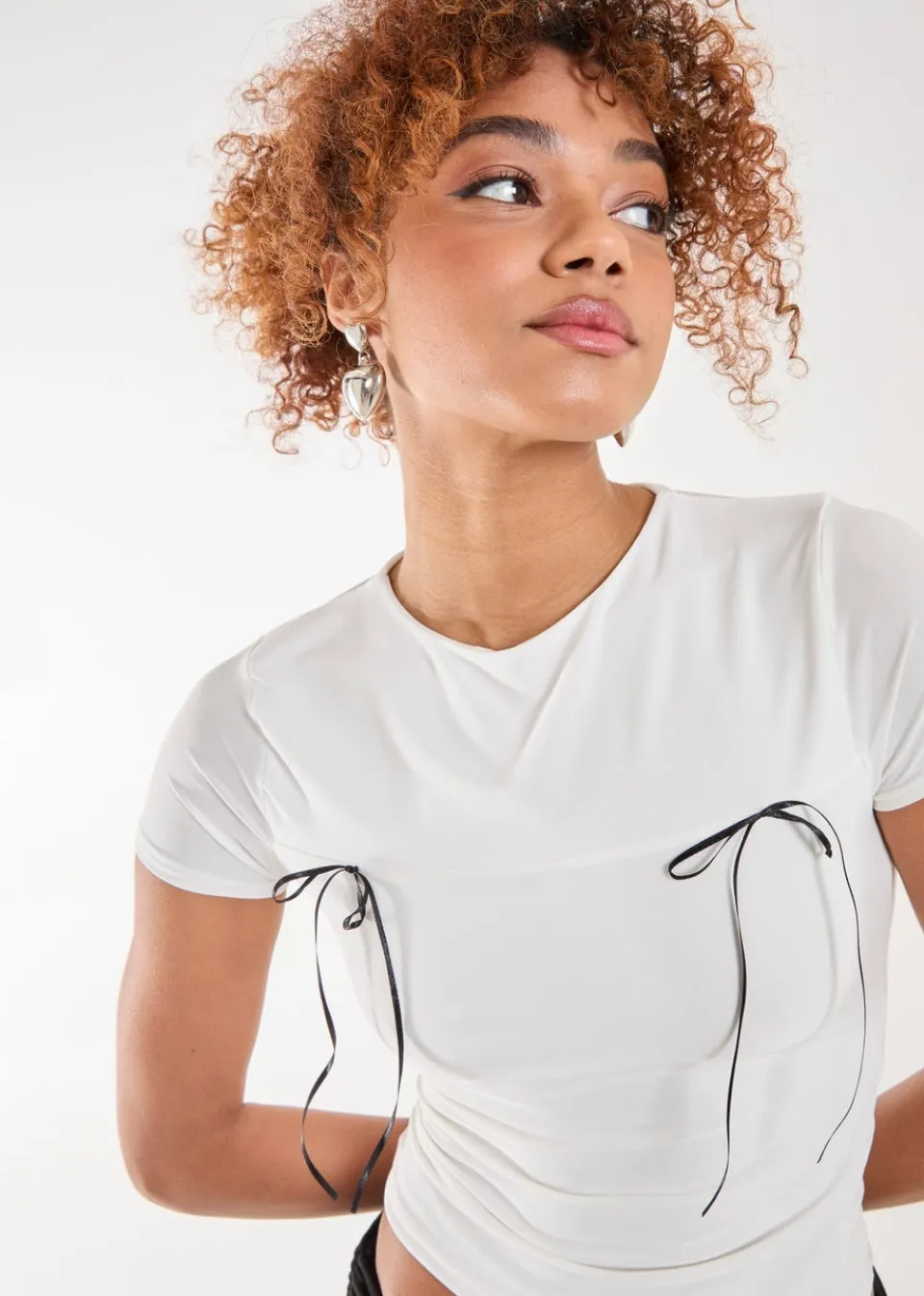 T-Shirts>Pink Vanilla Ivory Bow Detail T-Shirt