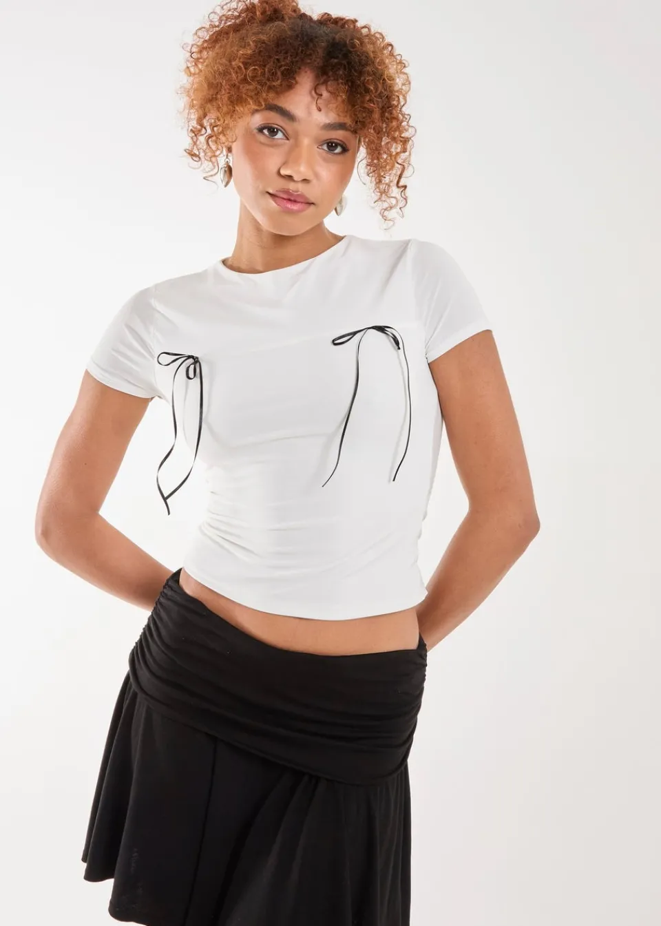 T-Shirts>Pink Vanilla Ivory Bow Detail T-Shirt