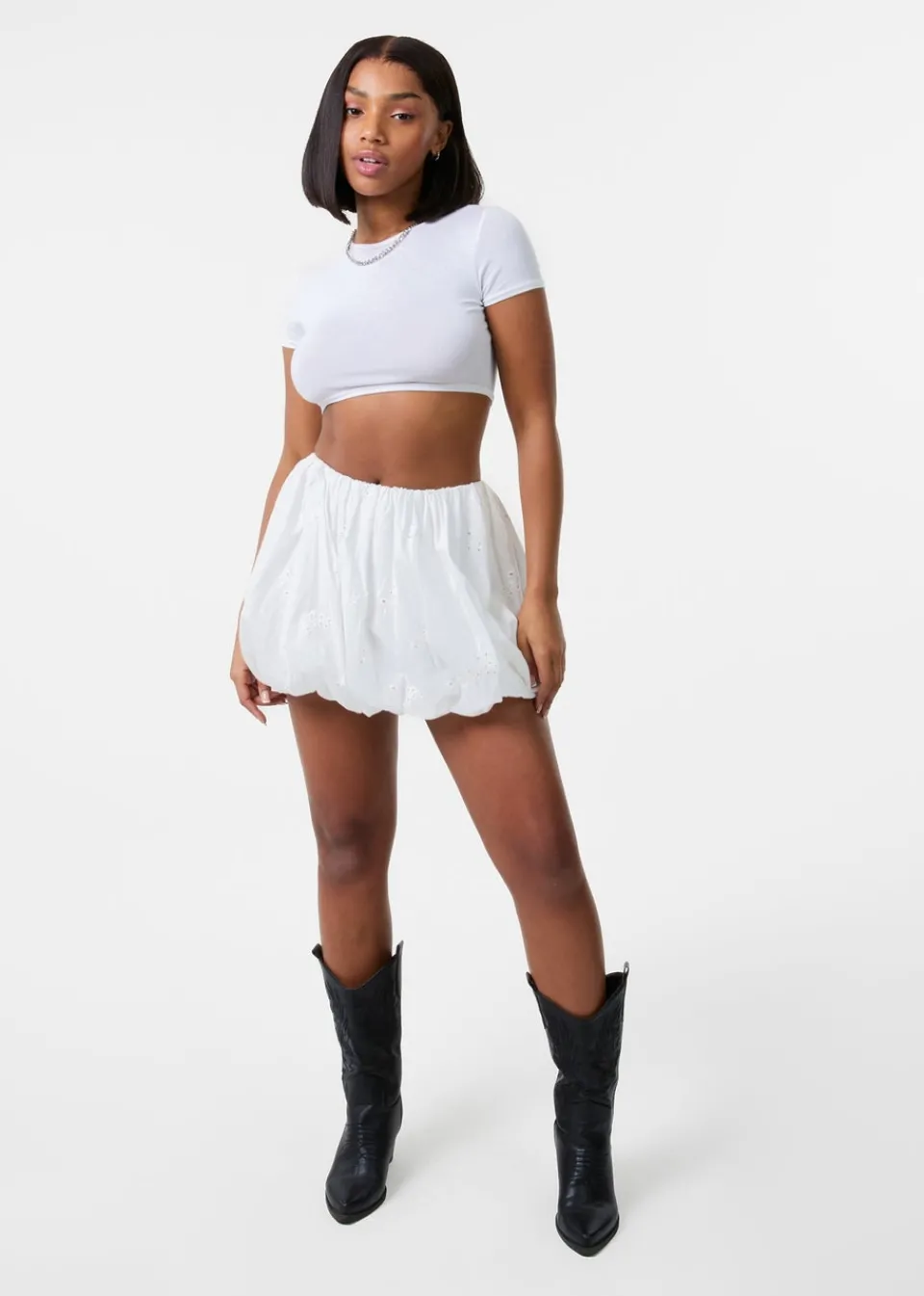 Skirts>Pink Vanilla Ivory Broderie Puffball Mini Skirt