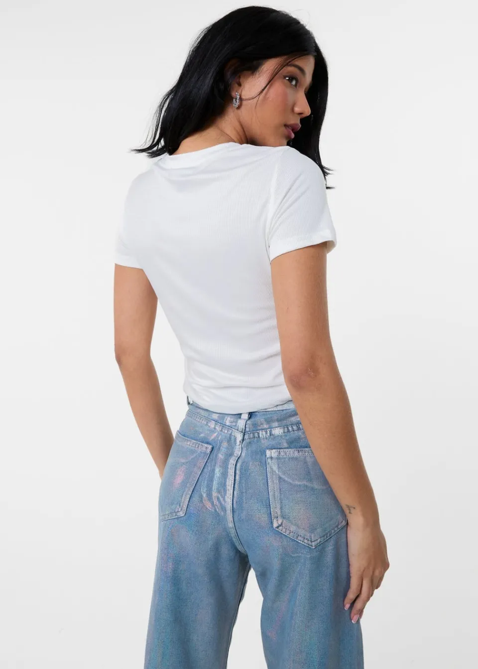 T-Shirts>Pink Vanilla Ivory Butterfly Embellished T-Shirt