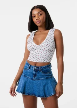 Tops>Pink Vanilla Ivory Cherry Lace Crop Top