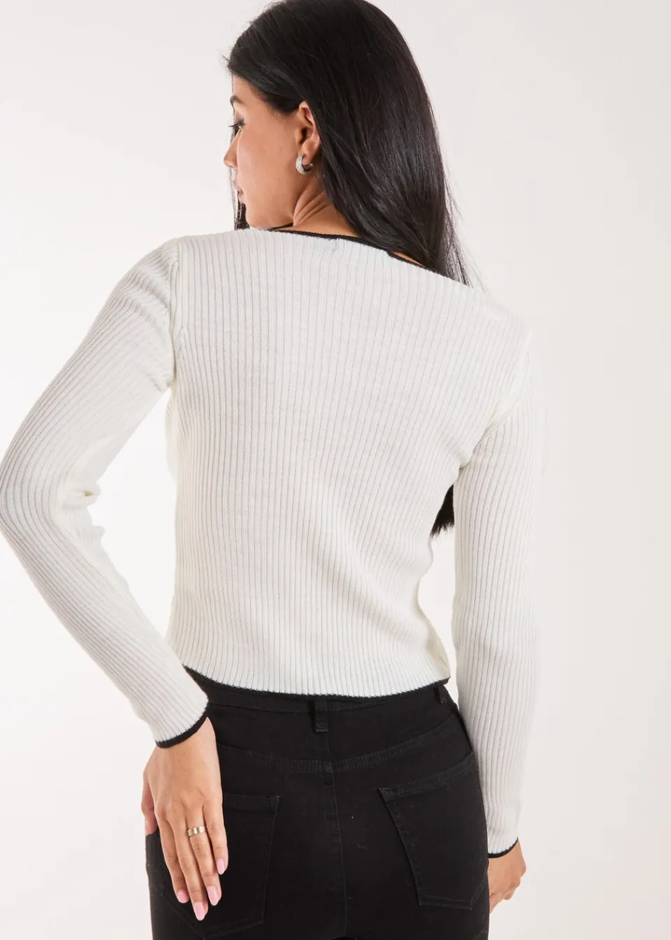 Tops>Pink Vanilla Ivory Contrast Double Button Cardi Top