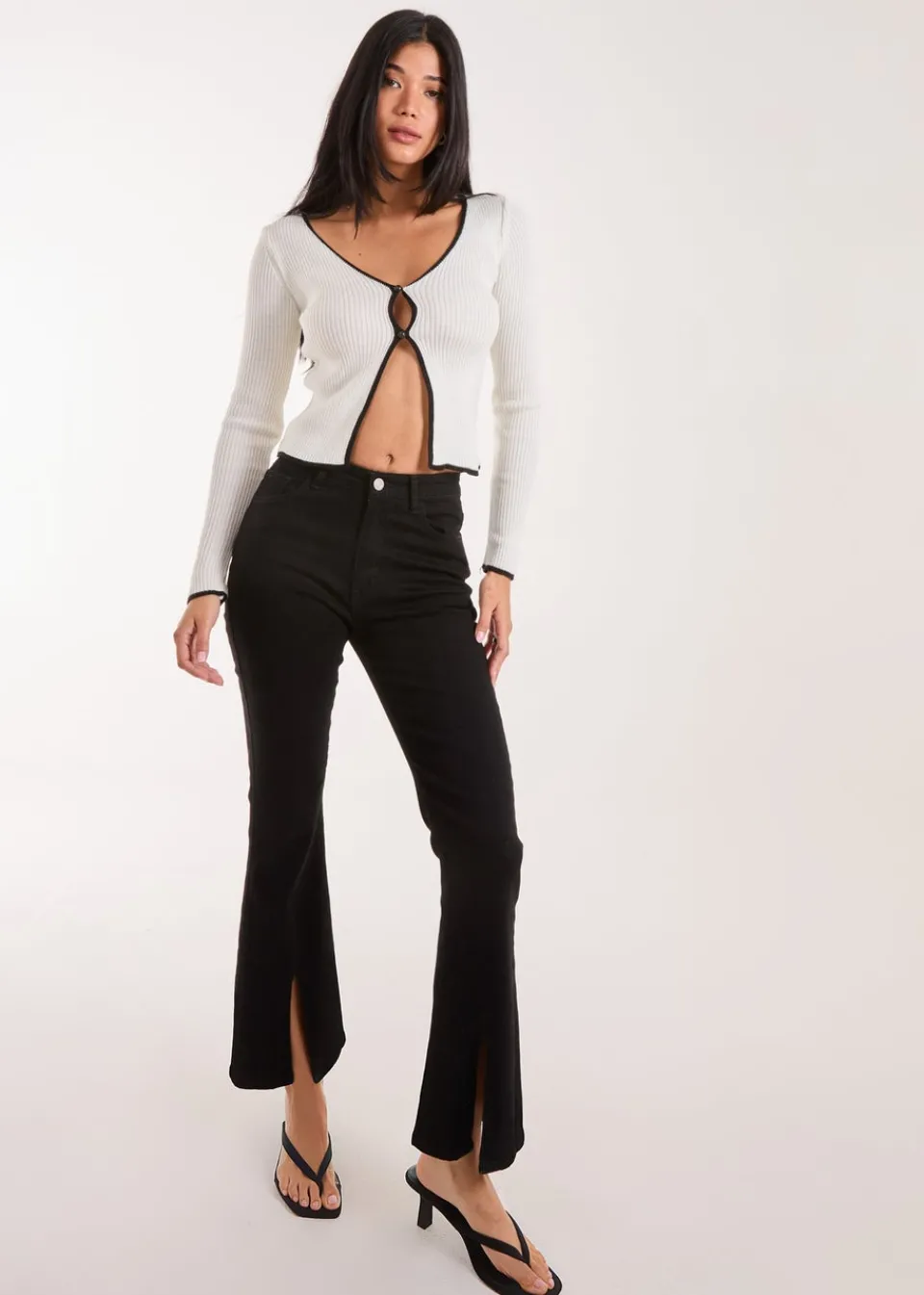 Tops>Pink Vanilla Ivory Contrast Double Button Cardi Top