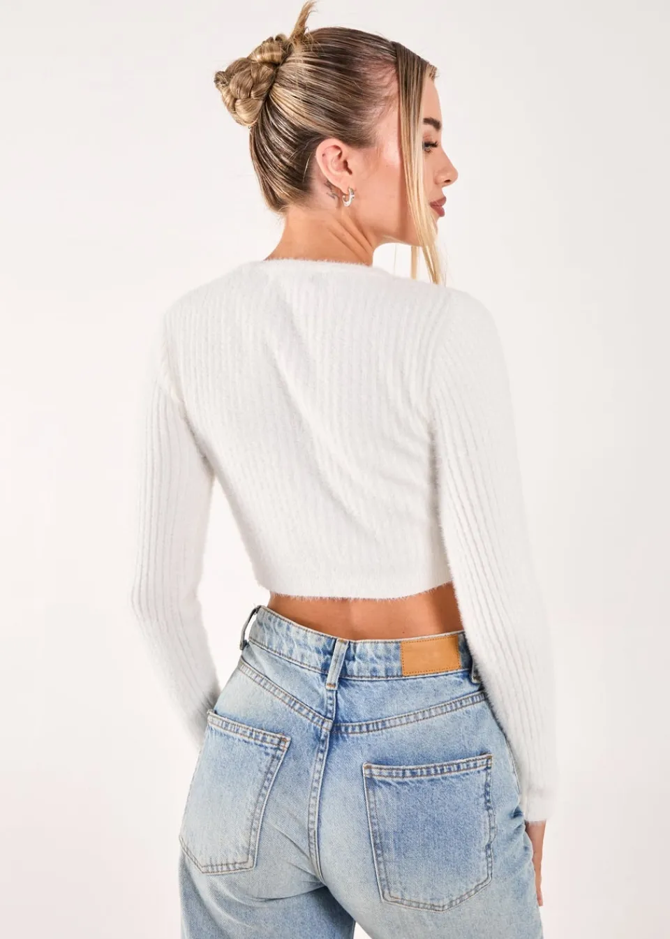 Tops>Pink Vanilla Ivory Cropped Knit Rib Top