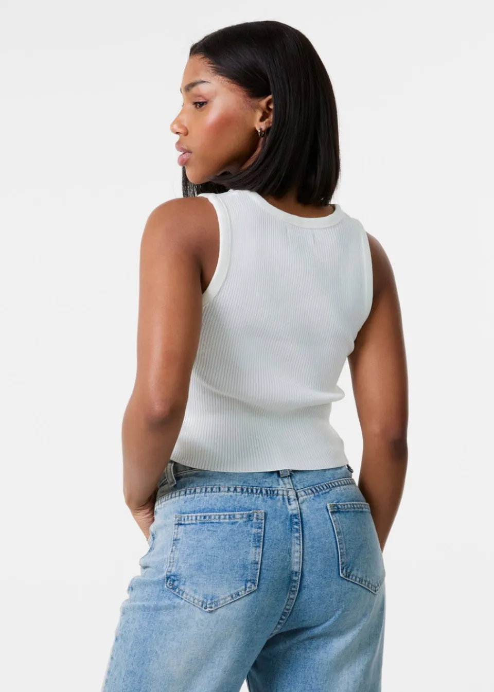 Tops>Pink Vanilla Ivory Diamante Ribbed Vest