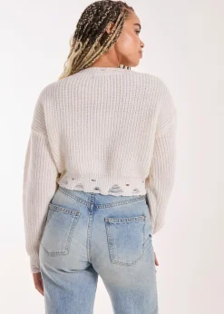 Tops>Pink Vanilla Ivory Distressed Cropped Knit Jumper