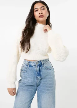 Tops>Pink Vanilla Ivory High Neck Knitted Jumper