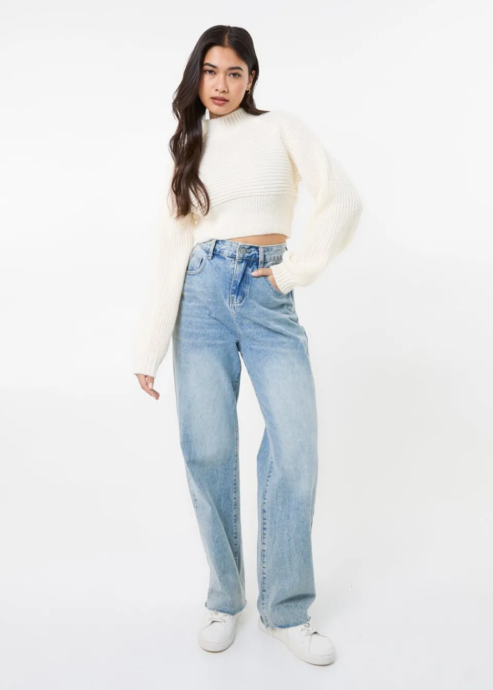 Tops>Pink Vanilla Ivory High Neck Knitted Jumper