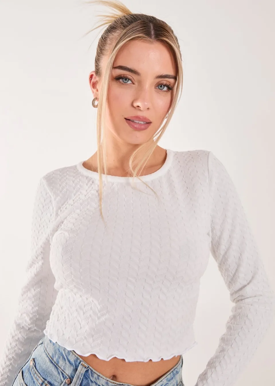 Tops>Pink Vanilla Ivory Zig Zag Jersey Long Sleeve Top