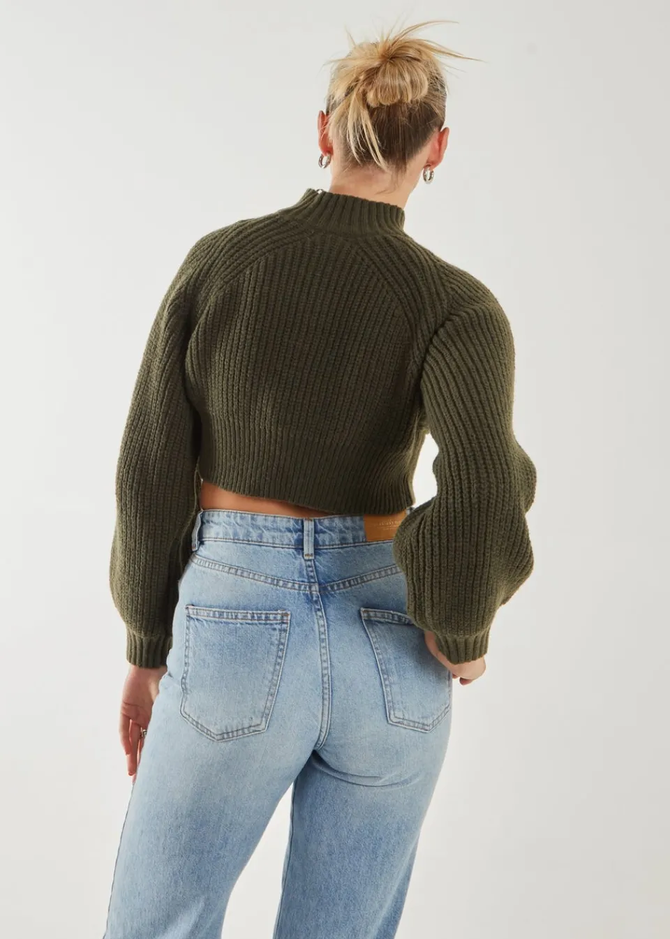 Tops>Pink Vanilla Khaki High Neck Knitted Jumper