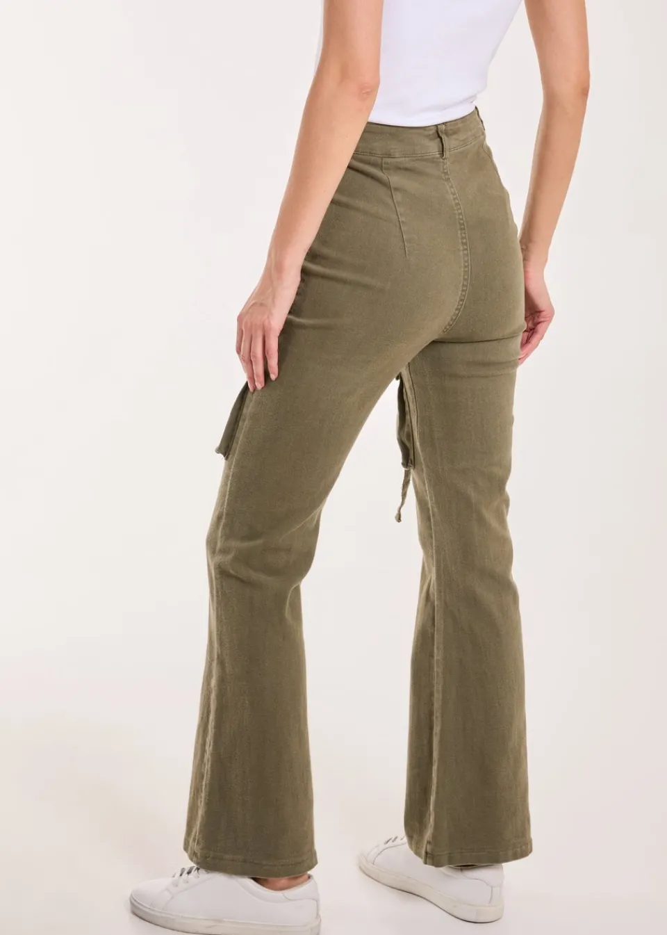 Jeans & Jeggings>Pink Vanilla Khaki High Waist Utility Pocket Flare Jeans