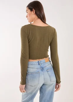 Tops>Pink Vanilla Khaki Zig Zag Jersey Long Sleeve Top