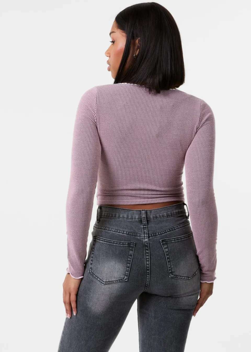 Tops>Pink Vanilla Pink Long Sleeve Rib Top with Bow