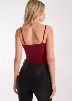 Tops>Pink Vanilla Red Slinky Twist Front Bodysuit