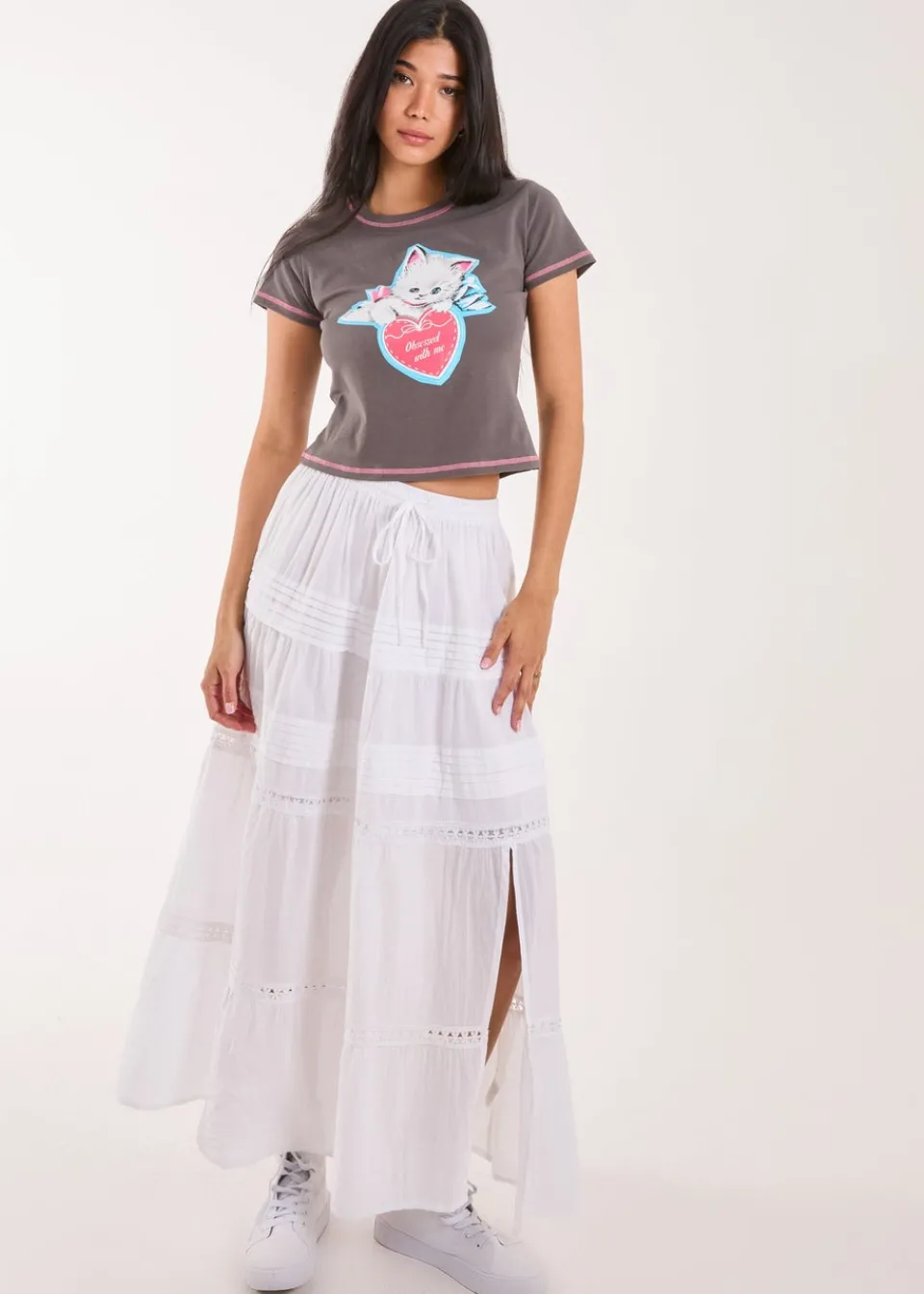 T-Shirts>Pink Vanilla Slate Kitten Print Baby Tee