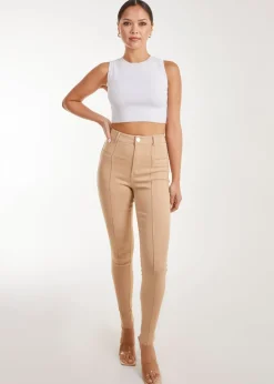 Trousers>Pink Vanilla Slim Fit Seam Detail Trousers Natural