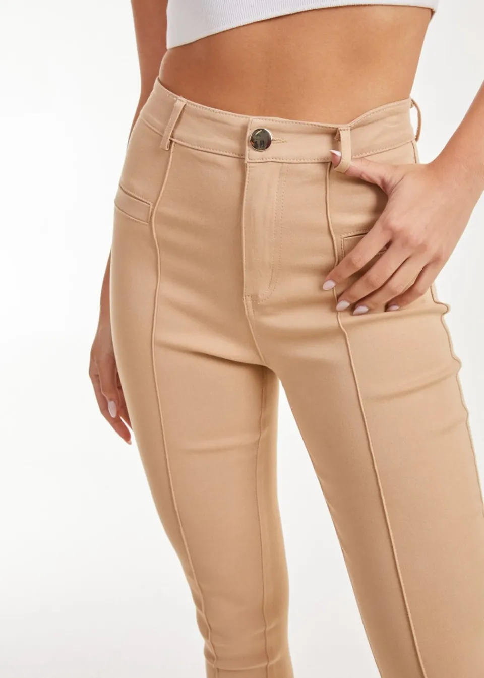 Trousers>Pink Vanilla Slim Fit Seam Detail Trousers Natural