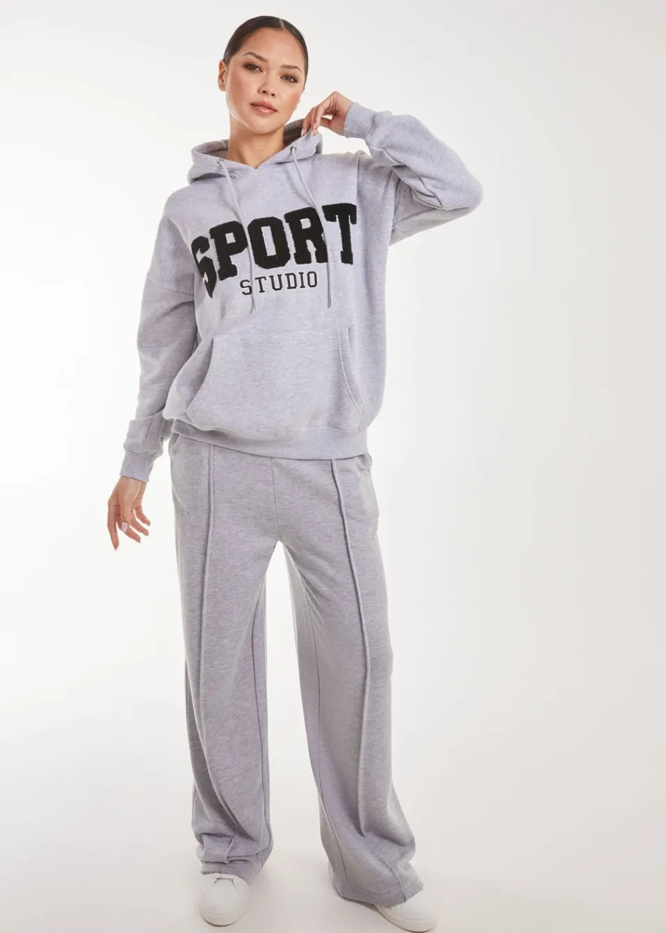 Tops>Pink Vanilla Sport Studio Textured Hoodie Grey