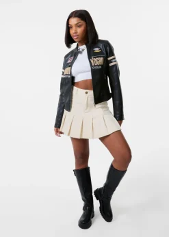 Skirts>Pink Vanilla Stone Denim Pleat Mini Skirt