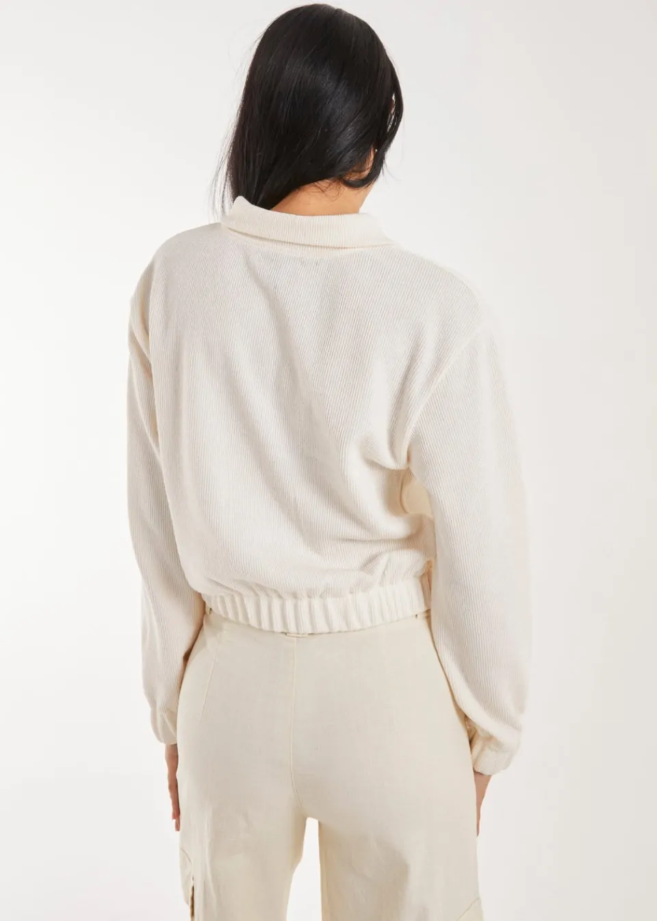 Tops>Pink Vanilla Stone High Neck Zip Up Cropped Sweatshirt