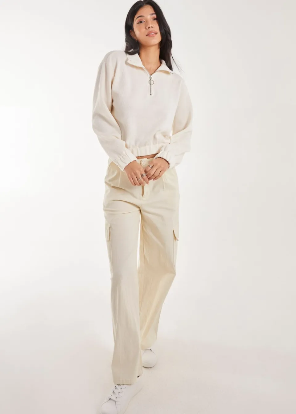 Tops>Pink Vanilla Stone High Neck Zip Up Cropped Sweatshirt