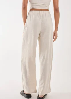 Trousers>Pink Vanilla Stone Linen Straight High Waist Trousers