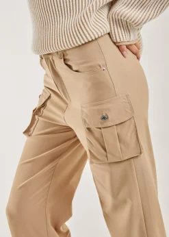 Trousers>Pink Vanilla Oversized Pocket Wide Leg Cargo Trousers Stone