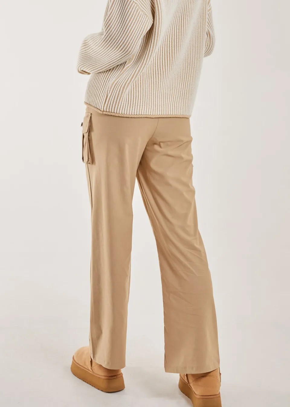 Trousers>Pink Vanilla Oversized Pocket Wide Leg Cargo Trousers Stone