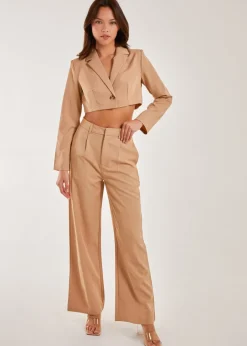 Trousers>Pink Vanilla Stone Pinstripe Wide Leg Trousers
