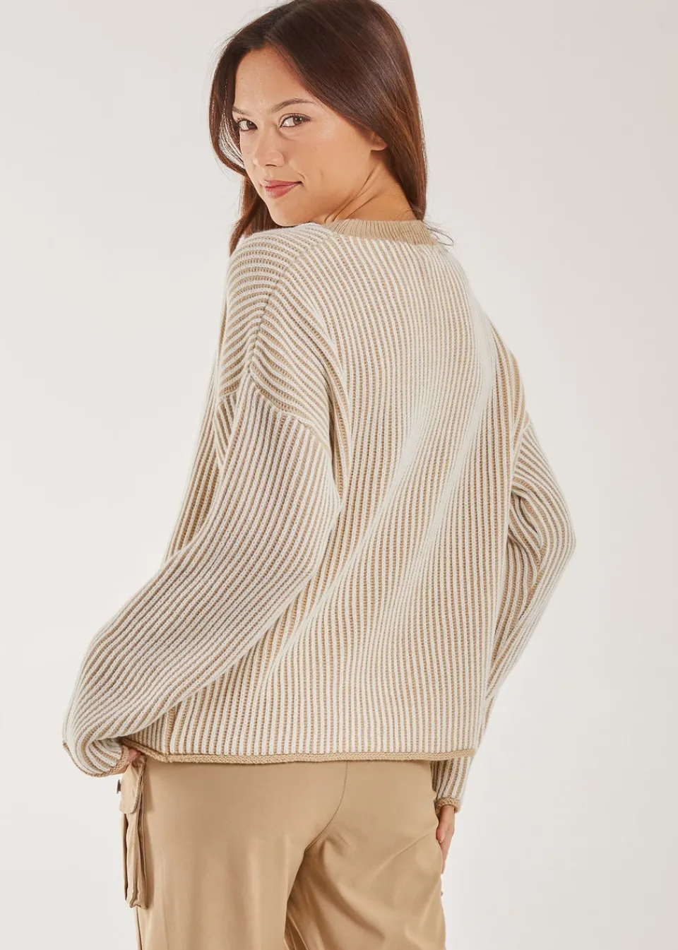 Tops>Pink Vanilla Striped Ribbed Long Sleeve Jumper Stone