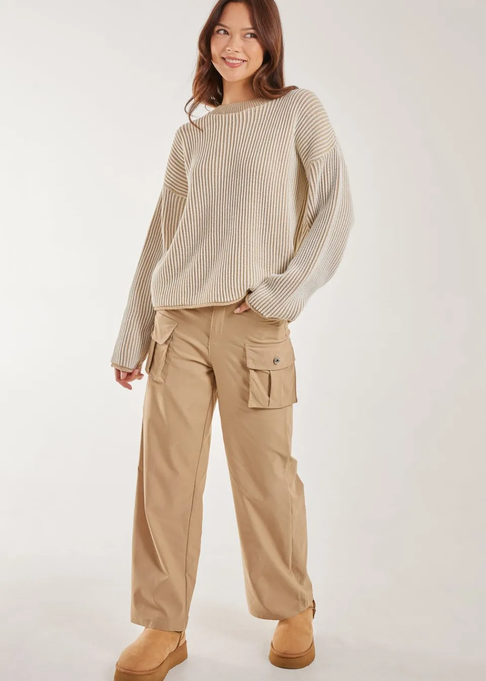 Tops>Pink Vanilla Striped Ribbed Long Sleeve Jumper Stone