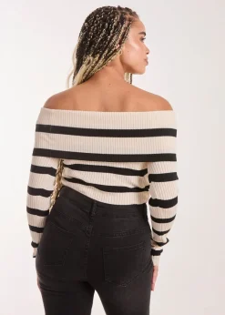 Tops>Pink Vanilla Stone Striped Bardot Knit Top