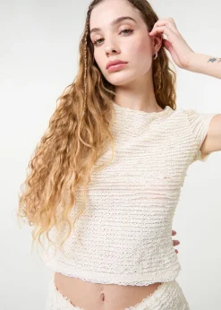 T-Shirts>Pink Vanilla Stone Textured Stretch Jersey Top