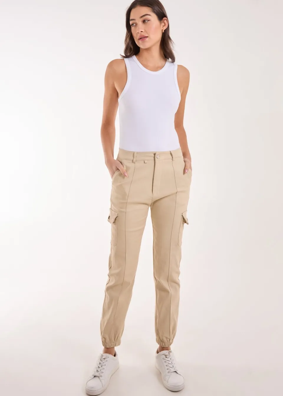 Trousers>Pink Vanilla Stone Utility Stretch Cargo Trousers