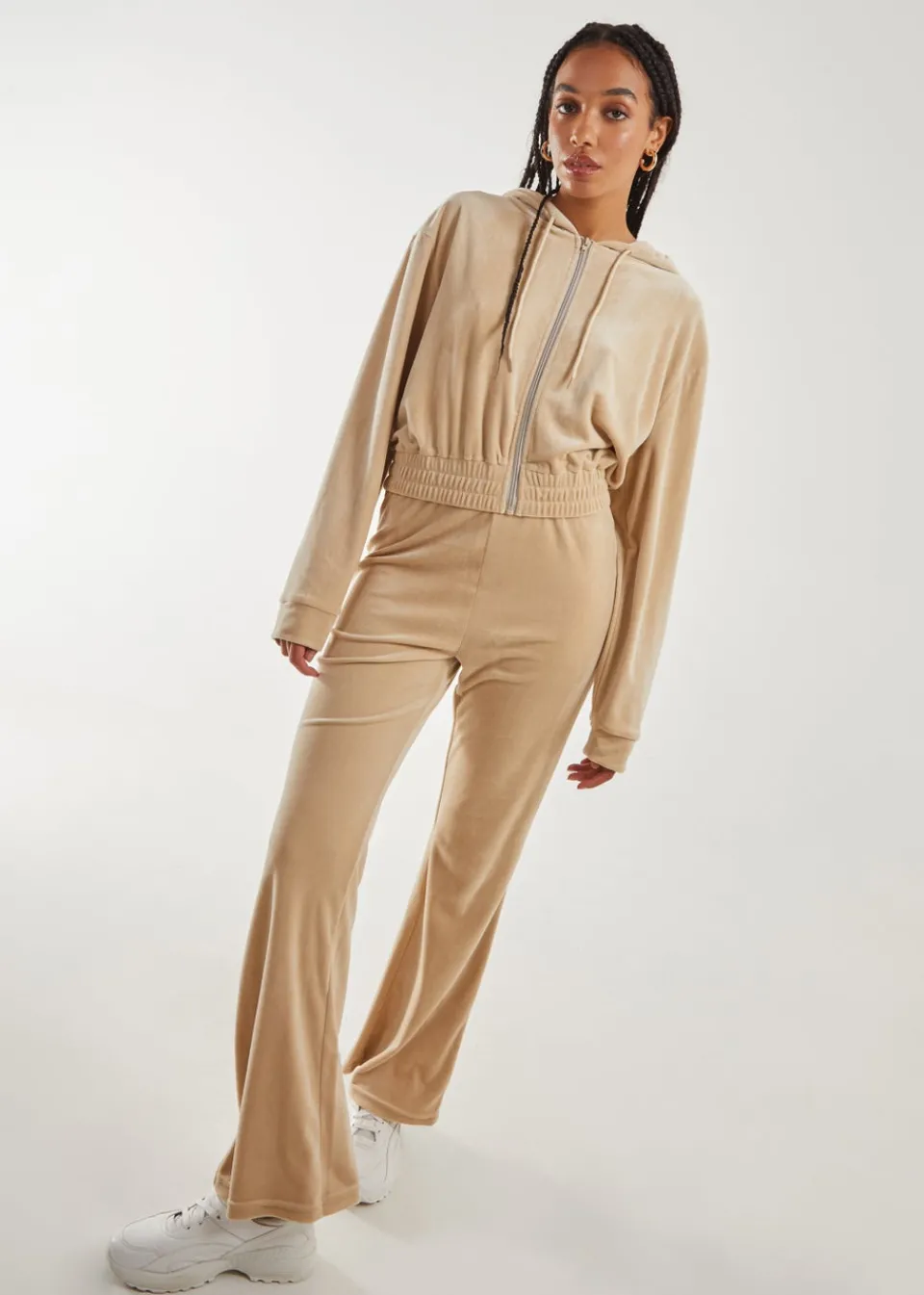 Trousers>Pink Vanilla Velour Flare Joggers Stone