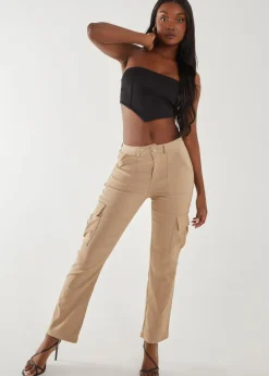 Trousers>Pink Vanilla Wide Leg Pocket Cargo Pants Stone