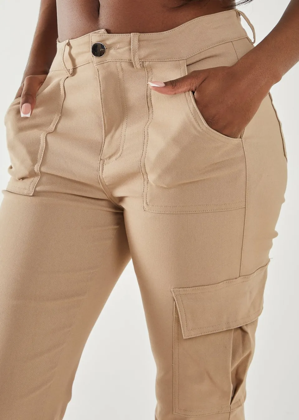 Trousers>Pink Vanilla Wide Leg Pocket Cargo Pants Stone