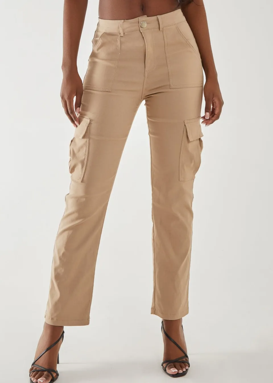 Trousers>Pink Vanilla Wide Leg Pocket Cargo Pants Stone