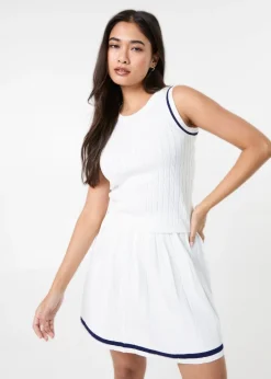 Tops>Pink Vanilla White Cable Knit Vest With Contrast Piping