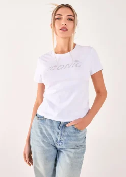 T-Shirts>Pink Vanilla White Diamante Iconic Tee
