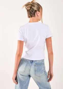 T-Shirts>Pink Vanilla White Diamante Iconic Tee