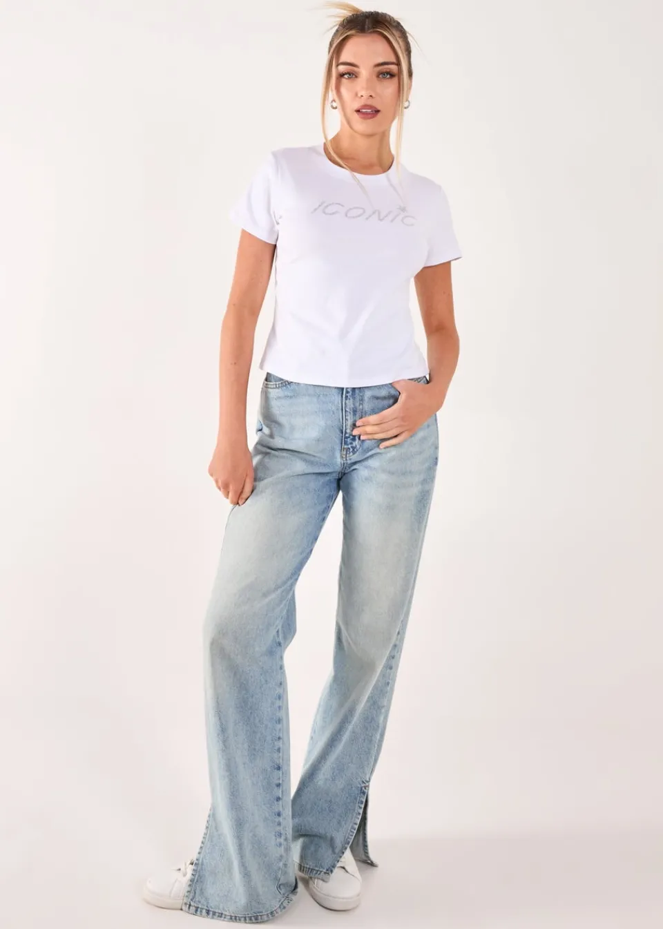 T-Shirts>Pink Vanilla White Diamante Iconic Tee